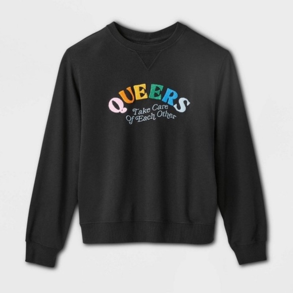 Ash + Chess Pride Embroidered Crewneck Sweatshirt Black Size S - Picture 1 of 9